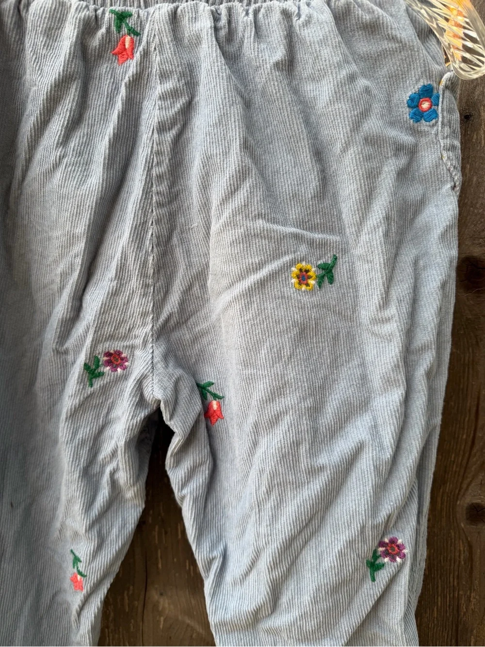 Girls 12y Mini Boden Light Blue Corduroy Floral Embroidered lined pants